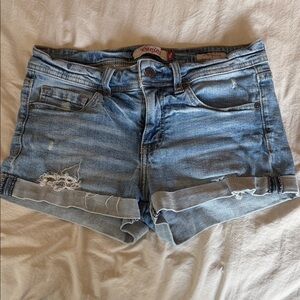 Denim Distressed Roll-Cuff Women's Shorts - Light Blue